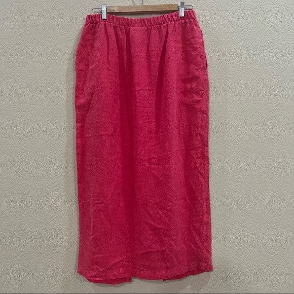 GERTIES Linen Long Pencil Midi Skirt Summer Pink Front Slit Sz M Coastal Retro - Picture 5 of 8